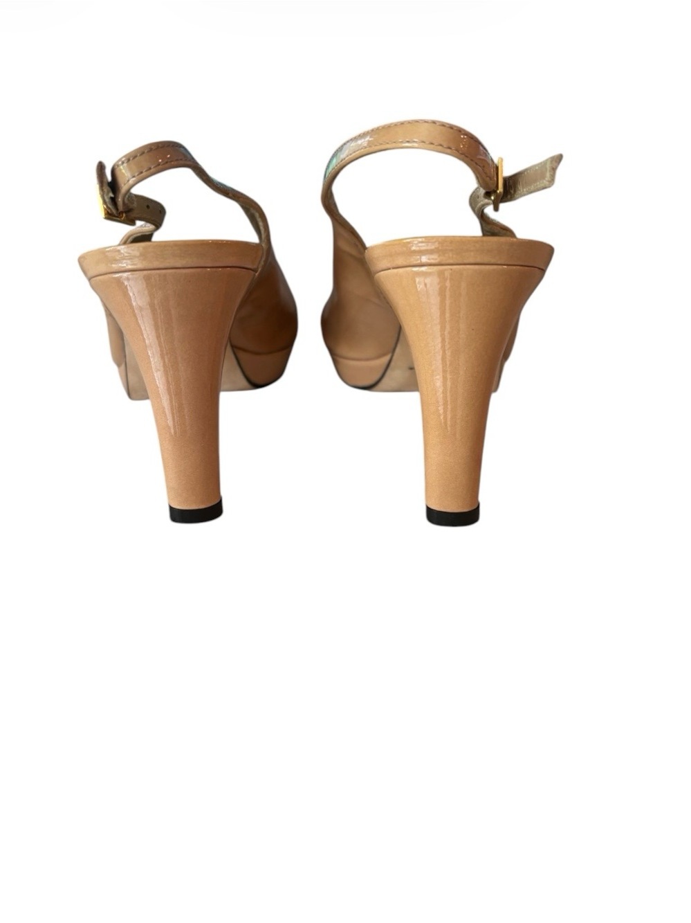 Stuart Weitzman Nude Patent Leather Slingback Peep-Toe Pumps - Picture 4 of 8